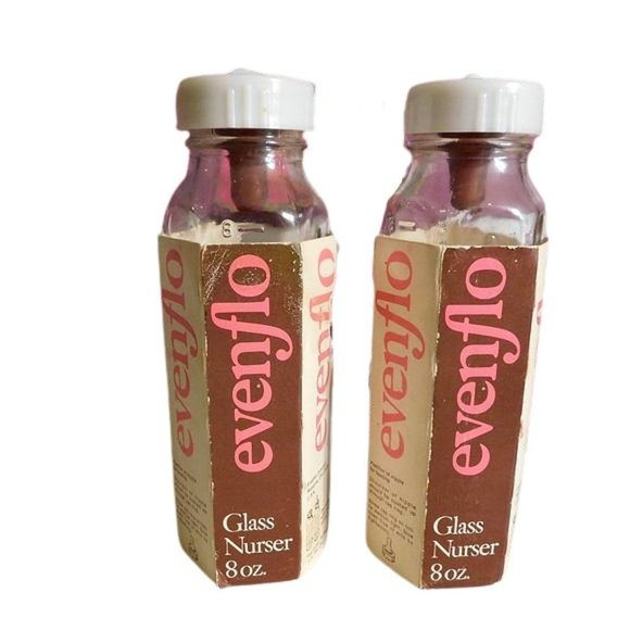 Gerber Accents Vintage Set Of 2 Evenflo Glass Baby Bottles 972